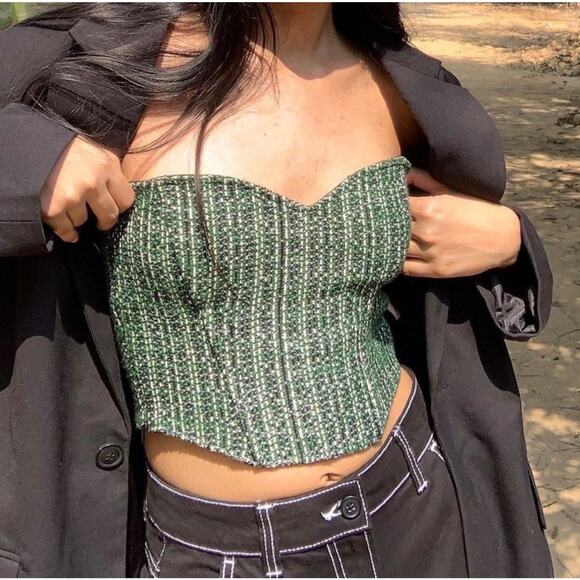 Zara Tops - ZARA Tweed Corset Top Sz Medium Green
